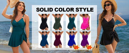 Womens One Piece Swimsuit Tummy Control Bathing Suit Gold Metal Tie Knot 2025 Swim Dress - Seldom Seen Styles