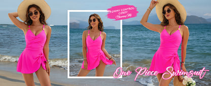 Womens One Piece Swimsuit Tummy Control Bathing Suit Gold Metal Tie Knot 2025 Swim Dress - Seldom Seen Styles