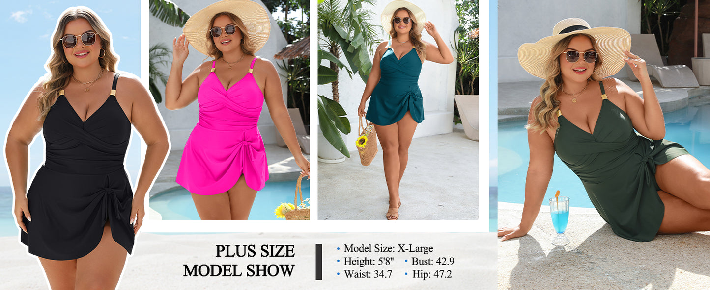 Womens One Piece Swimsuit Tummy Control Bathing Suit Gold Metal Tie Knot 2025 Swim Dress - Seldom Seen Styles