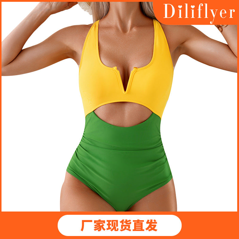 Womens One Piece Swimsuits Tummy Control Bathing Suit for Women Push Up Swimwear V Neck High Cut Monokini - Seldom Seen Styles