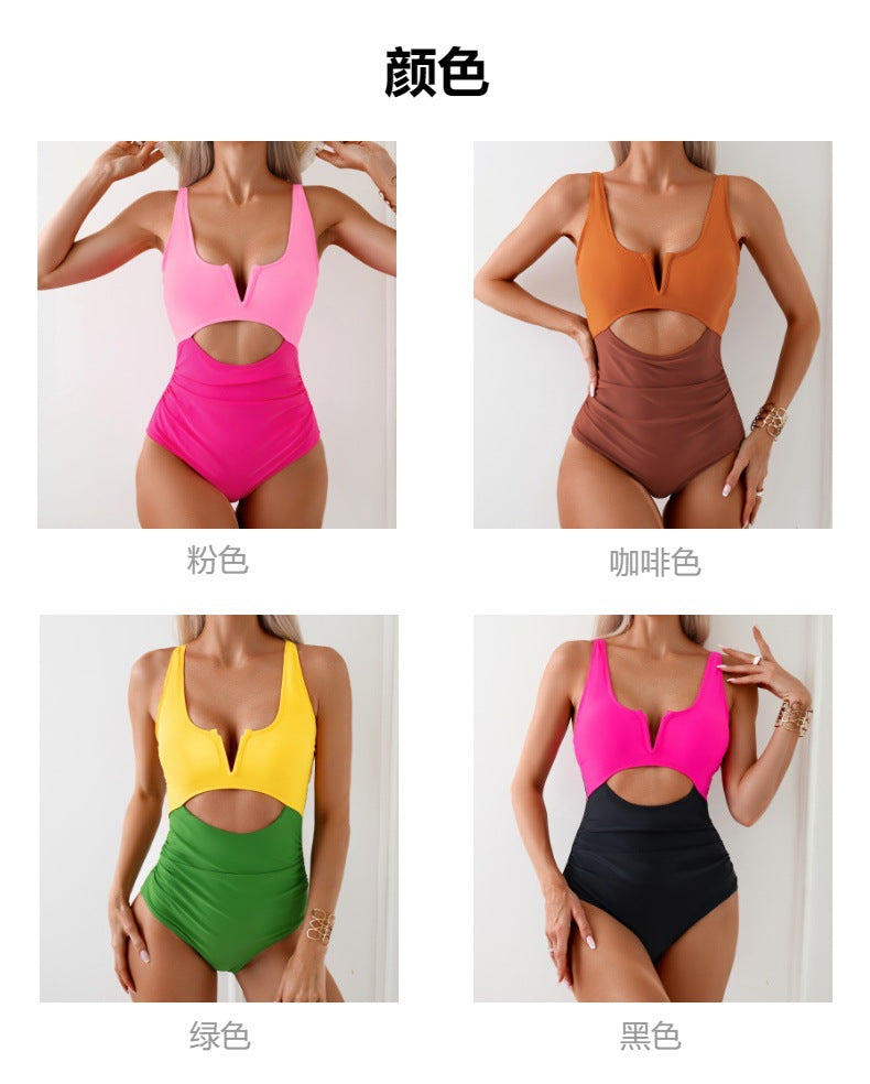 Womens One Piece Swimsuits Tummy Control Bathing Suit for Women Push Up Swimwear V Neck High Cut Monokini - Seldom Seen Styles