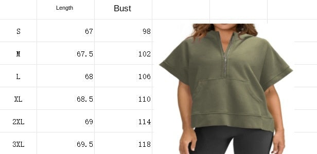 Womens Oversized Half Zip Hoodies Short Sleeve Casual Sweatshirts Pullover Tops with Pockets - Seldom Seen Styles