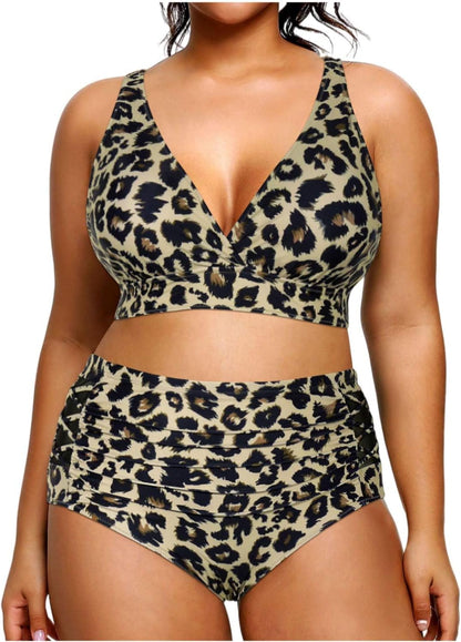 Womens Plus Size Bikini High Waisted Swimsuits Two Piece Bathing Suits Tummy Control Swimwear - Seldom Seen Styles