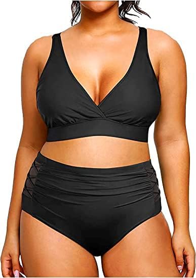 Womens Plus Size Bikini High Waisted Swimsuits Two Piece Bathing Suits Tummy Control Swimwear - Seldom Seen Styles