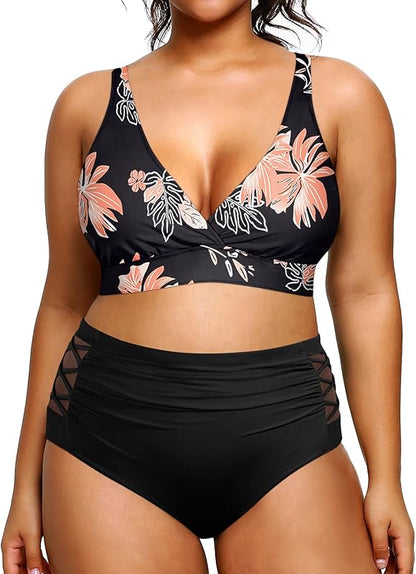 Womens Plus Size Bikini High Waisted Swimsuits Two Piece Bathing Suits Tummy Control Swimwear - Seldom Seen Styles
