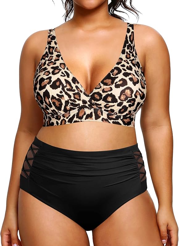 Womens Plus Size Bikini High Waisted Swimsuits Two Piece Bathing Suits Tummy Control Swimwear - Seldom Seen Styles