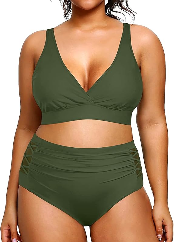 Womens Plus Size Bikini High Waisted Swimsuits Two Piece Bathing Suits Tummy Control Swimwear - Seldom Seen Styles