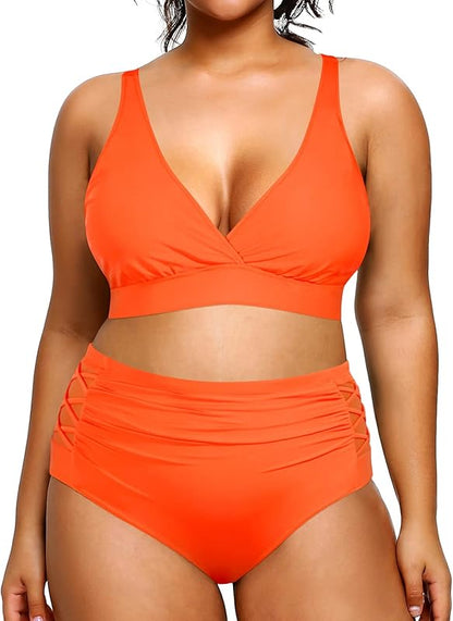 Womens Plus Size Bikini High Waisted Swimsuits Two Piece Bathing Suits Tummy Control Swimwear - Seldom Seen Styles