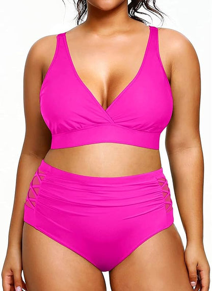 Womens Plus Size Bikini High Waisted Swimsuits Two Piece Bathing Suits Tummy Control Swimwear - Seldom Seen Styles