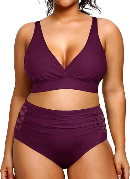 Womens Plus Size Bikini High Waisted Swimsuits Two Piece Bathing Suits Tummy Control Swimwear - Seldom Seen Styles