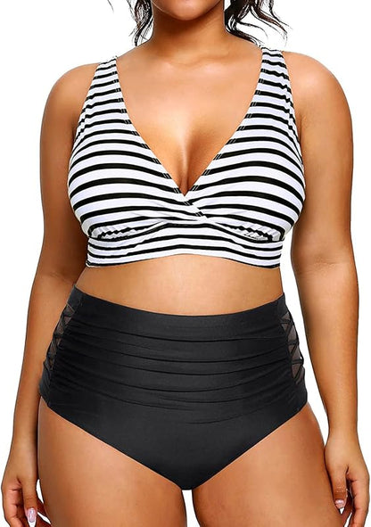 Womens Plus Size Bikini High Waisted Swimsuits Two Piece Bathing Suits Tummy Control Swimwear - Seldom Seen Styles