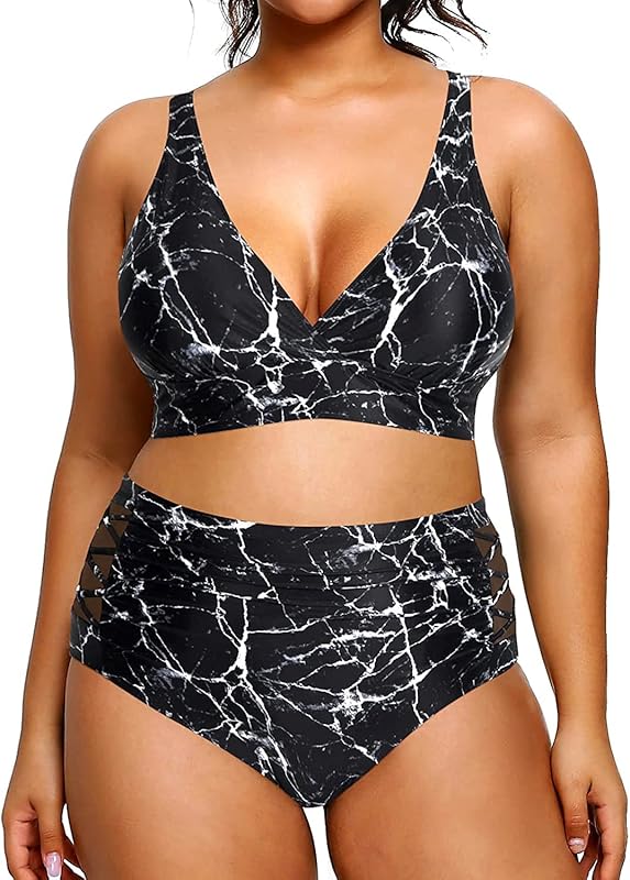 Womens Plus Size Bikini High Waisted Swimsuits Two Piece Bathing Suits Tummy Control Swimwear - Seldom Seen Styles