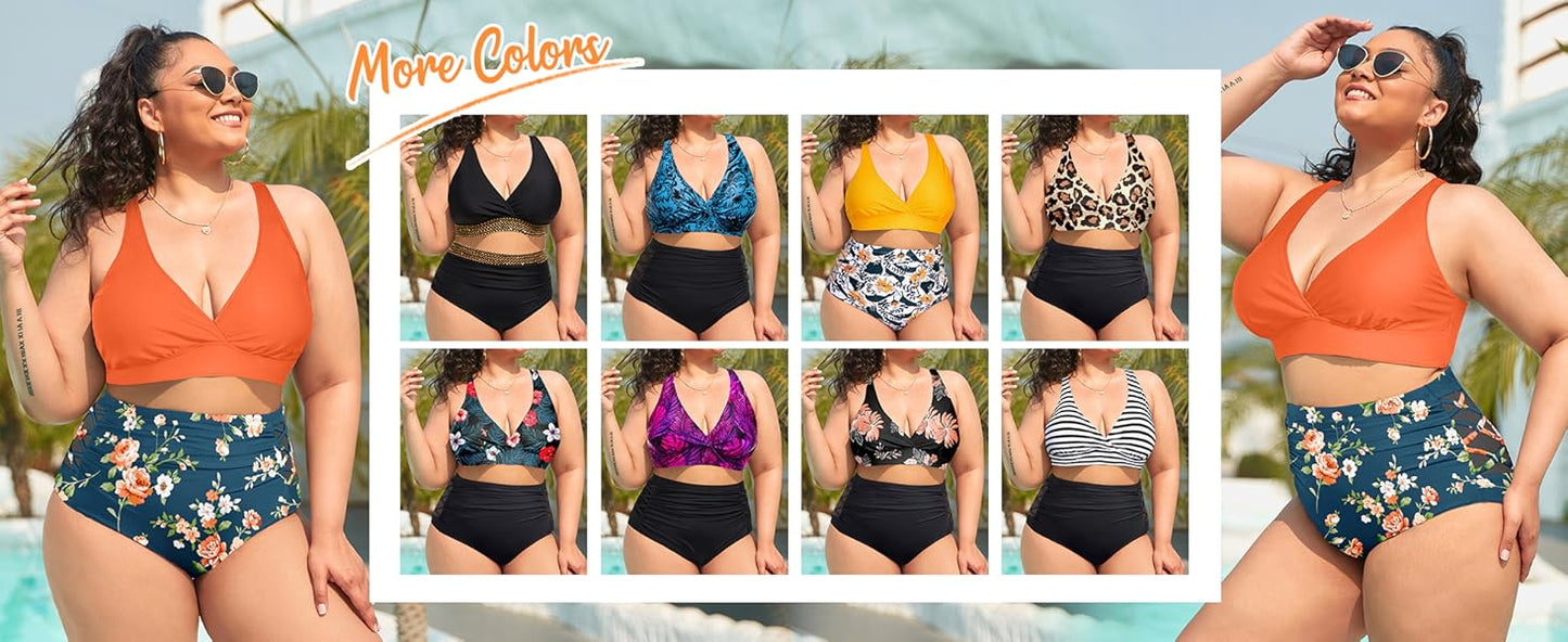 Womens Plus Size Bikini High Waisted Swimsuits Two Piece Bathing Suits Tummy Control Swimwear - Seldom Seen Styles