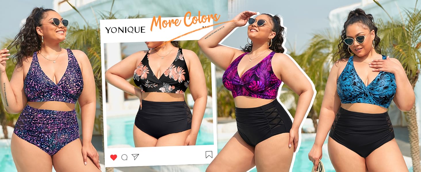 Womens Plus Size Bikini High Waisted Swimsuits Two Piece Bathing Suits Tummy Control Swimwear - Seldom Seen Styles