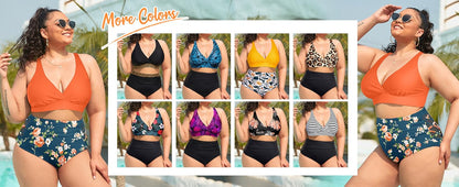 Womens Plus Size Bikini High Waisted Swimsuits Two Piece Bathing Suits Tummy Control Swimwear - Seldom Seen Styles