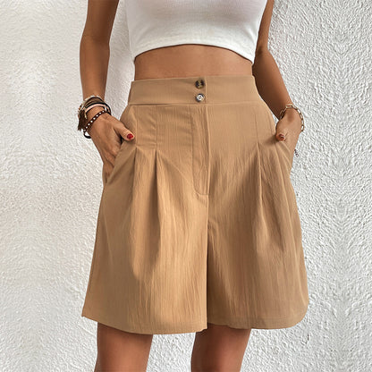 Womens Shorts Dressy Casual 2025 Trendy Summer Elastic High Waisted Pleated Side Slit Business Work Shorts Pockets - Seldom Seen Styles