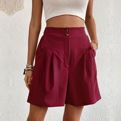 Womens Shorts Dressy Casual 2025 Trendy Summer Elastic High Waisted Pleated Side Slit Business Work Shorts Pockets - Seldom Seen Styles