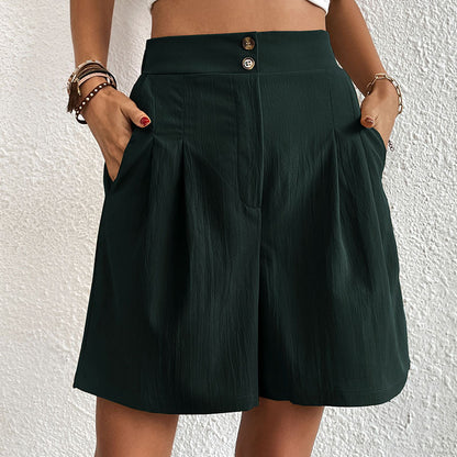 Womens Shorts Dressy Casual 2025 Trendy Summer Elastic High Waisted Pleated Side Slit Business Work Shorts Pockets - Seldom Seen Styles