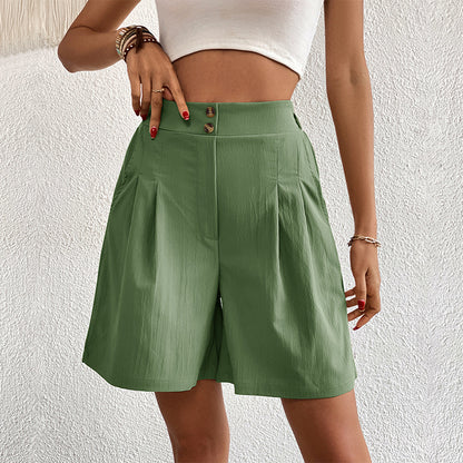 Womens Shorts Dressy Casual 2025 Trendy Summer Elastic High Waisted Pleated Side Slit Business Work Shorts Pockets - Seldom Seen Styles