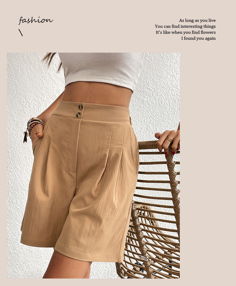 Womens Shorts Dressy Casual 2025 Trendy Summer Elastic High Waisted Pleated Side Slit Business Work Shorts Pockets - Seldom Seen Styles