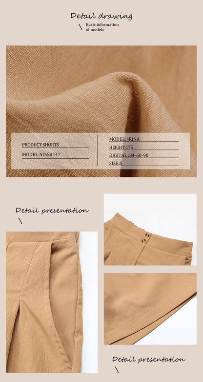 Womens Shorts Dressy Casual 2025 Trendy Summer Elastic High Waisted Pleated Side Slit Business Work Shorts Pockets - Seldom Seen Styles