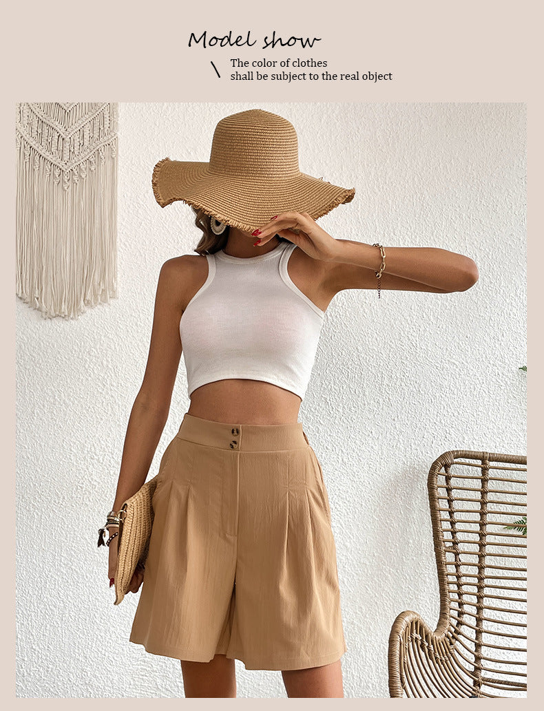 Womens Shorts Dressy Casual 2025 Trendy Summer Elastic High Waisted Pleated Side Slit Business Work Shorts Pockets - Seldom Seen Styles