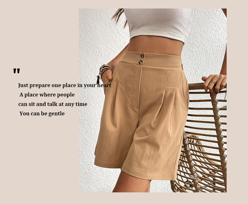 Womens Shorts Dressy Casual 2025 Trendy Summer Elastic High Waisted Pleated Side Slit Business Work Shorts Pockets - Seldom Seen Styles