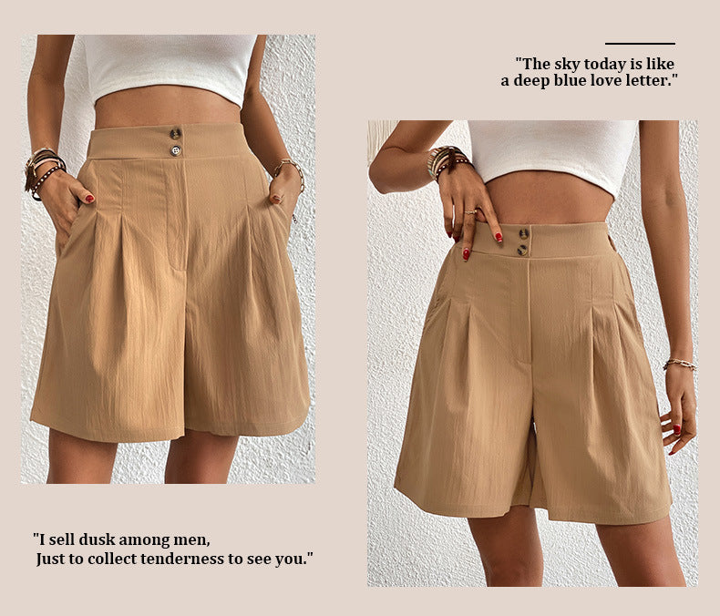Womens Shorts Dressy Casual 2025 Trendy Summer Elastic High Waisted Pleated Side Slit Business Work Shorts Pockets - Seldom Seen Styles