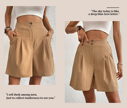Womens Shorts Dressy Casual 2025 Trendy Summer Elastic High Waisted Pleated Side Slit Business Work Shorts Pockets - Seldom Seen Styles