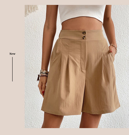 Womens Shorts Dressy Casual 2025 Trendy Summer Elastic High Waisted Pleated Side Slit Business Work Shorts Pockets - Seldom Seen Styles