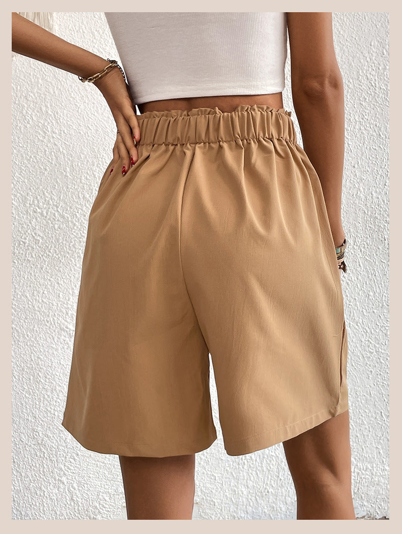 Womens Shorts Dressy Casual 2025 Trendy Summer Elastic High Waisted Pleated Side Slit Business Work Shorts Pockets - Seldom Seen Styles