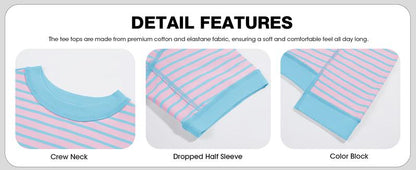 Womens Spring Summer Half Sleeve Oversized T Shirts Striped Color Block Cotton Tops Loose Sweatshirts - Seldom Seen Styles