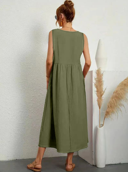 Womens Summer Maxi Dresses Fit & Flare Flowy V Neck Sleeveless Swing Casual Tiered Beach Sundress with Pockets - Seldom Seen Styles