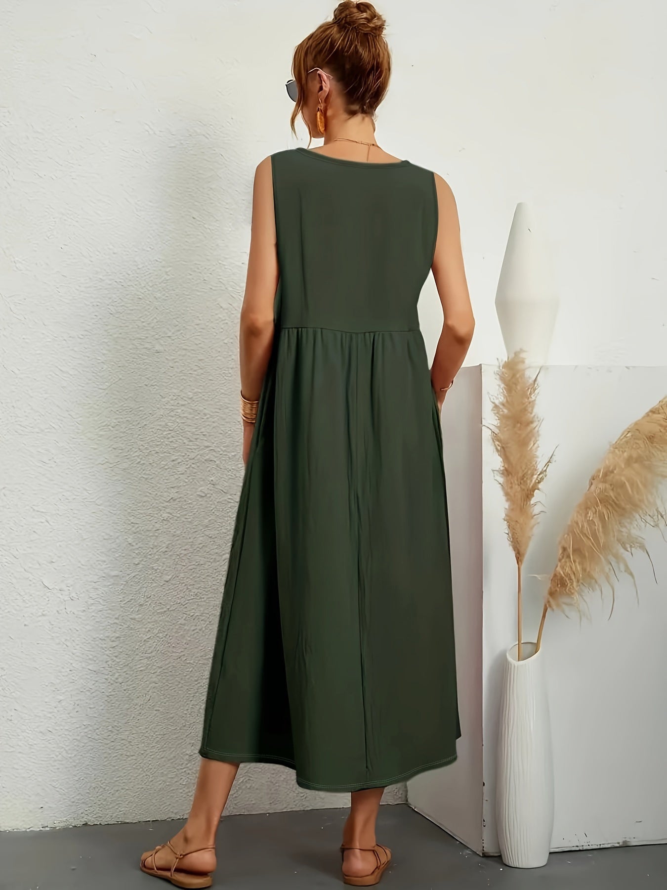 Womens Summer Maxi Dresses Fit & Flare Flowy V Neck Sleeveless Swing Casual Tiered Beach Sundress with Pockets - Seldom Seen Styles