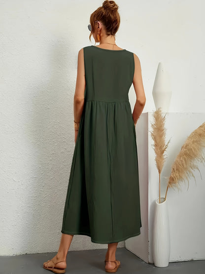 Womens Summer Maxi Dresses Fit & Flare Flowy V Neck Sleeveless Swing Casual Tiered Beach Sundress with Pockets - Seldom Seen Styles