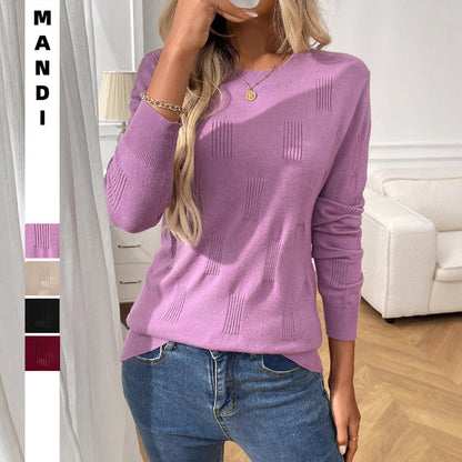 Womens Sweaters Knit Long Sleeve Pullover Tops Trendy Dressy Business Casual Winter Clothes Outfit Fashion 2025 Round Neck Pullover Knitted Base Shirt Scratched Long Sleeve Sweater - Seldom Seen Styles