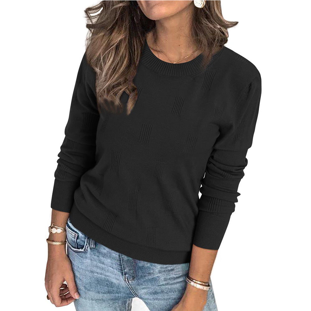 Womens Sweaters Knit Long Sleeve Pullover Tops Trendy Dressy Business Casual Winter Clothes Outfit Fashion 2025 Round Neck Pullover Knitted Base Shirt Scratched Long Sleeve Sweater - Seldom Seen Styles
