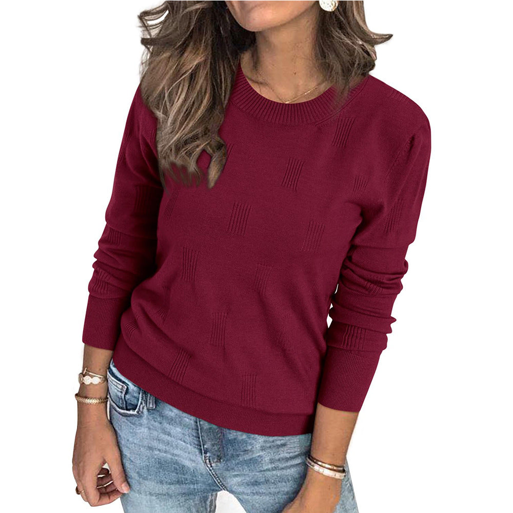 Womens Sweaters Knit Long Sleeve Pullover Tops Trendy Dressy Business Casual Winter Clothes Outfit Fashion 2025 Round Neck Pullover Knitted Base Shirt Scratched Long Sleeve Sweater - Seldom Seen Styles