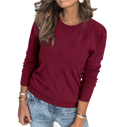 Womens Sweaters Knit Long Sleeve Pullover Tops Trendy Dressy Business Casual Winter Clothes Outfit Fashion 2025 Round Neck Pullover Knitted Base Shirt Scratched Long Sleeve Sweater - Seldom Seen Styles