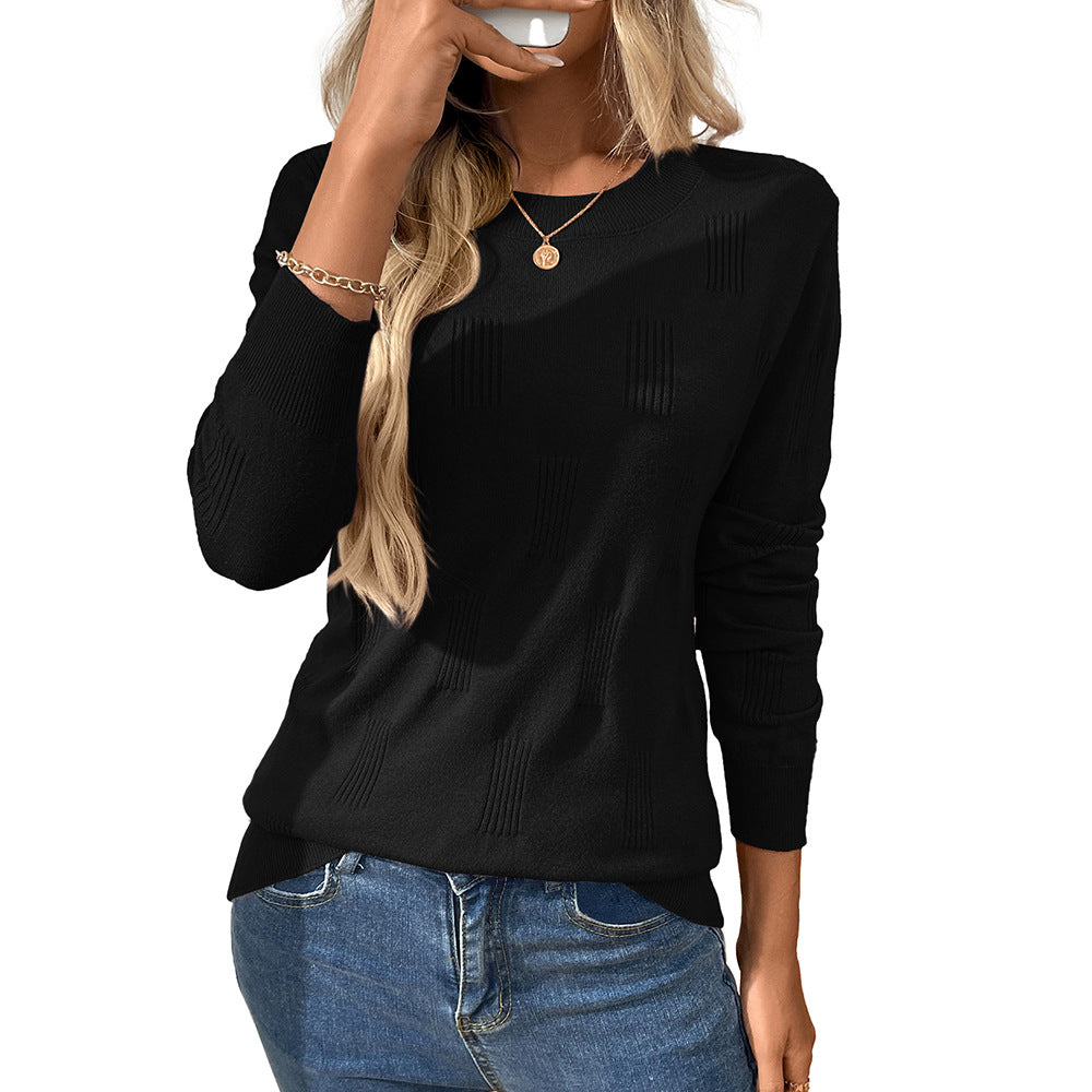 Womens Sweaters Knit Long Sleeve Pullover Tops Trendy Dressy Business Casual Winter Clothes Outfit Fashion 2025 Round Neck Pullover Knitted Base Shirt Scratched Long Sleeve Sweater - Seldom Seen Styles