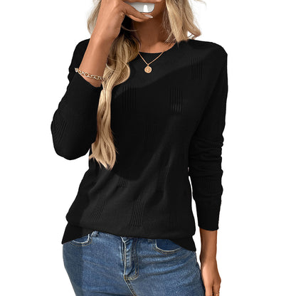 Womens Sweaters Knit Long Sleeve Pullover Tops Trendy Dressy Business Casual Winter Clothes Outfit Fashion 2025 Round Neck Pullover Knitted Base Shirt Scratched Long Sleeve Sweater - Seldom Seen Styles