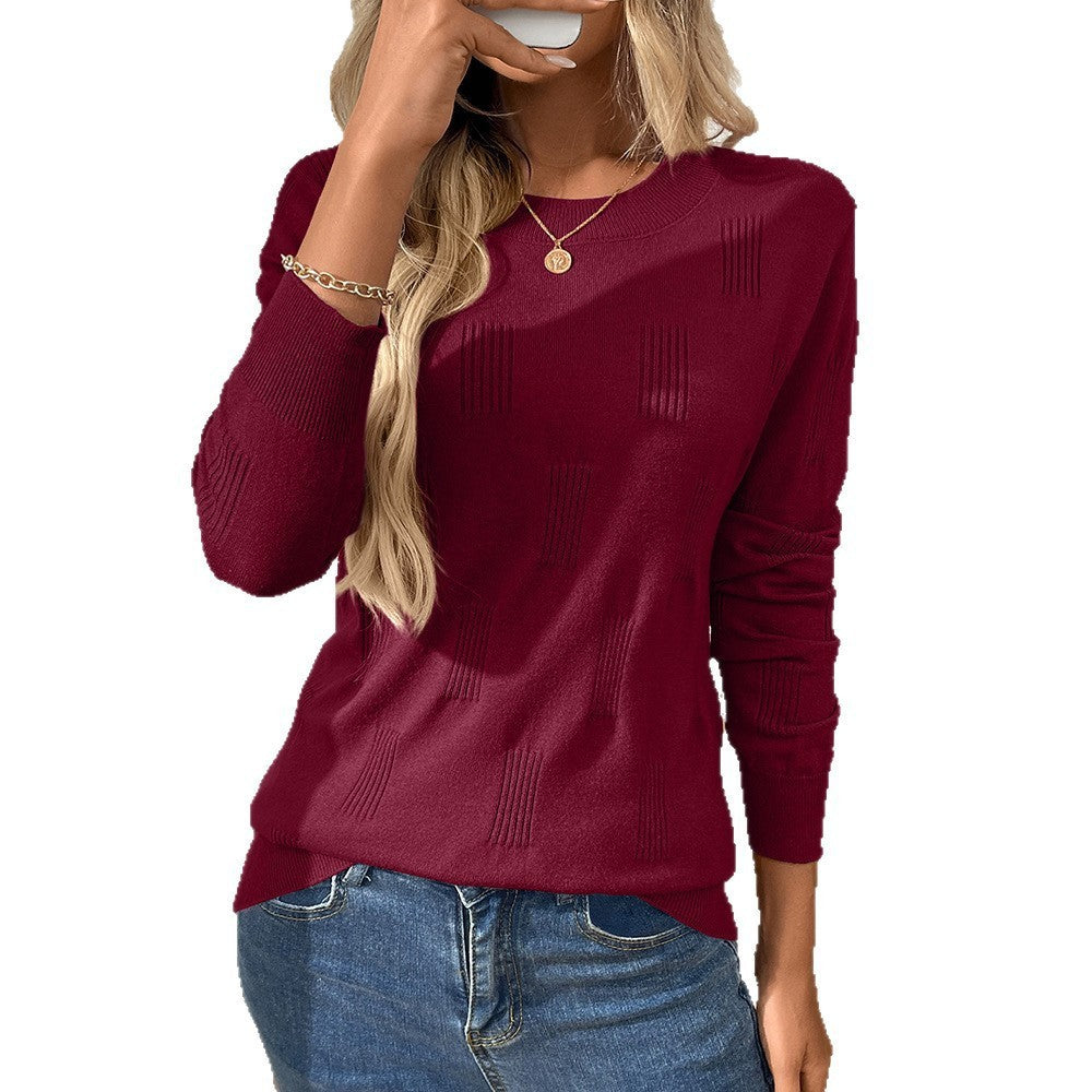 Womens Sweaters Knit Long Sleeve Pullover Tops Trendy Dressy Business Casual Winter Clothes Outfit Fashion 2025 Round Neck Pullover Knitted Base Shirt Scratched Long Sleeve Sweater - Seldom Seen Styles