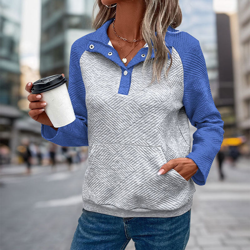 Womens Sweatshirt Casual Textured Long Sleeve Henley Button V Neck Loose Pullover 2025 Trendy Fall Outfits Tops - Seldom Seen Styles