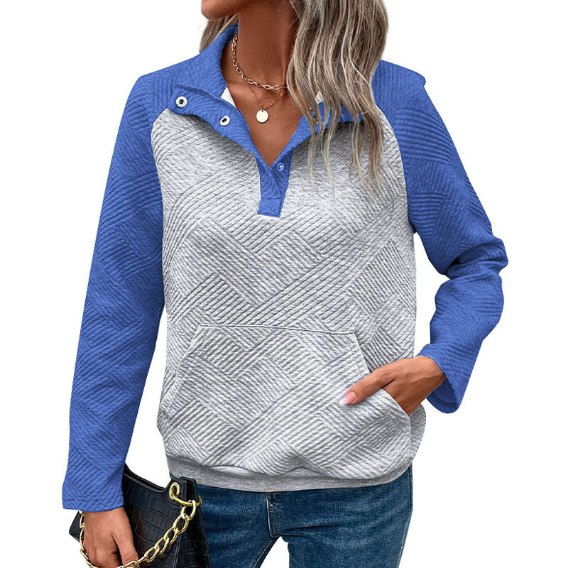 Womens Sweatshirt Casual Textured Long Sleeve Henley Button V Neck Loose Pullover 2025 Trendy Fall Outfits Tops - Seldom Seen Styles