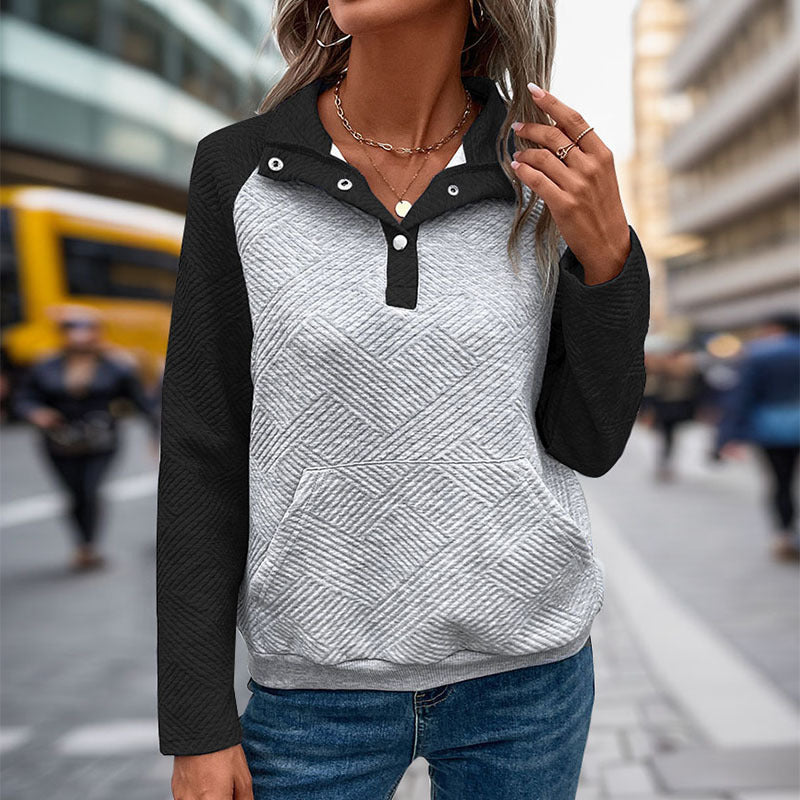 Womens Sweatshirt Casual Textured Long Sleeve Henley Button V Neck Loose Pullover 2025 Trendy Fall Outfits Tops - Seldom Seen Styles