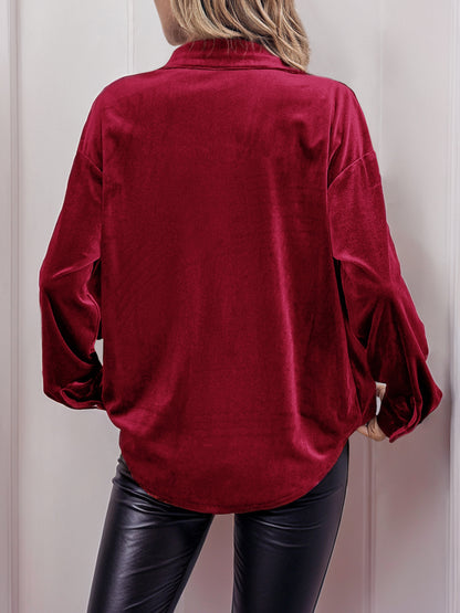 Womens Winter Velvet Long Sleeve Button Down Casual Tops Shirts - Seldom Seen Styles