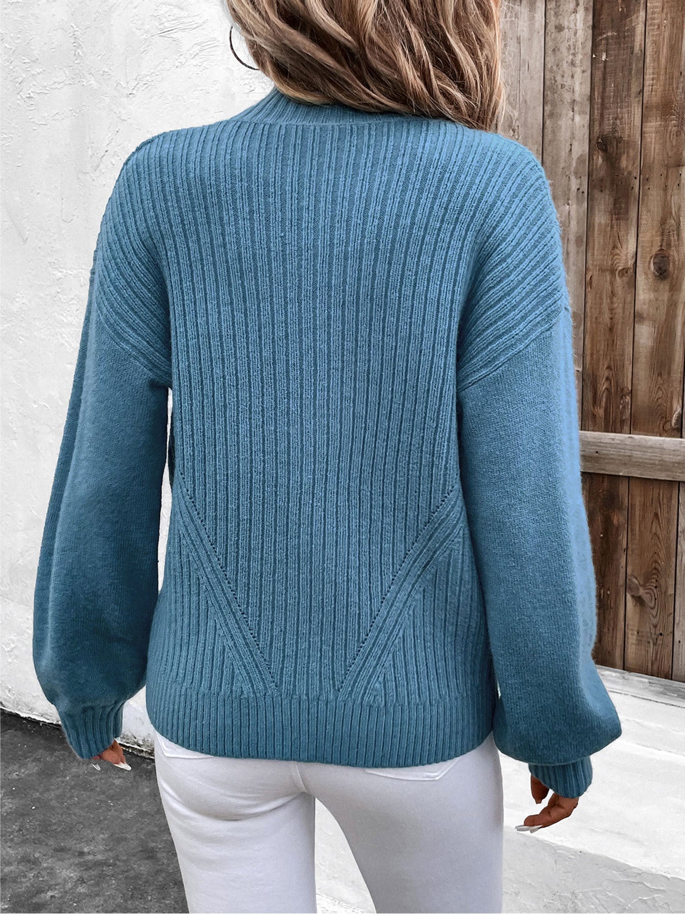Womens Zip Up Cardigan Sweater Blue Mock Neck Long Sleeve Tops Casual Loose Rib Knit 2025 Spring Fashion Clothes - Seldom Seen Styles