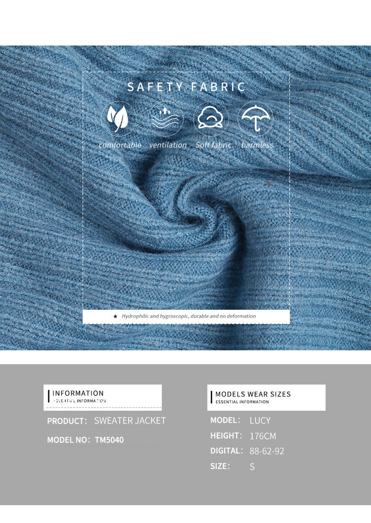 Womens Zip Up Cardigan Sweater Blue Mock Neck Long Sleeve Tops Casual Loose Rib Knit 2025 Spring Fashion Clothes - Seldom Seen Styles