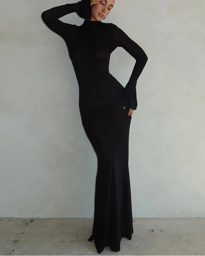 XENIA MAXI DRESS Black Backless Long-Sleeved DRESS - Seldom Seen Styles