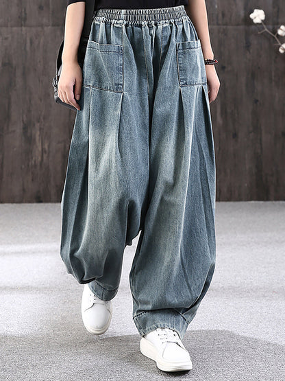 Plus Size - Simple Pure Color Loose Denim Jeans